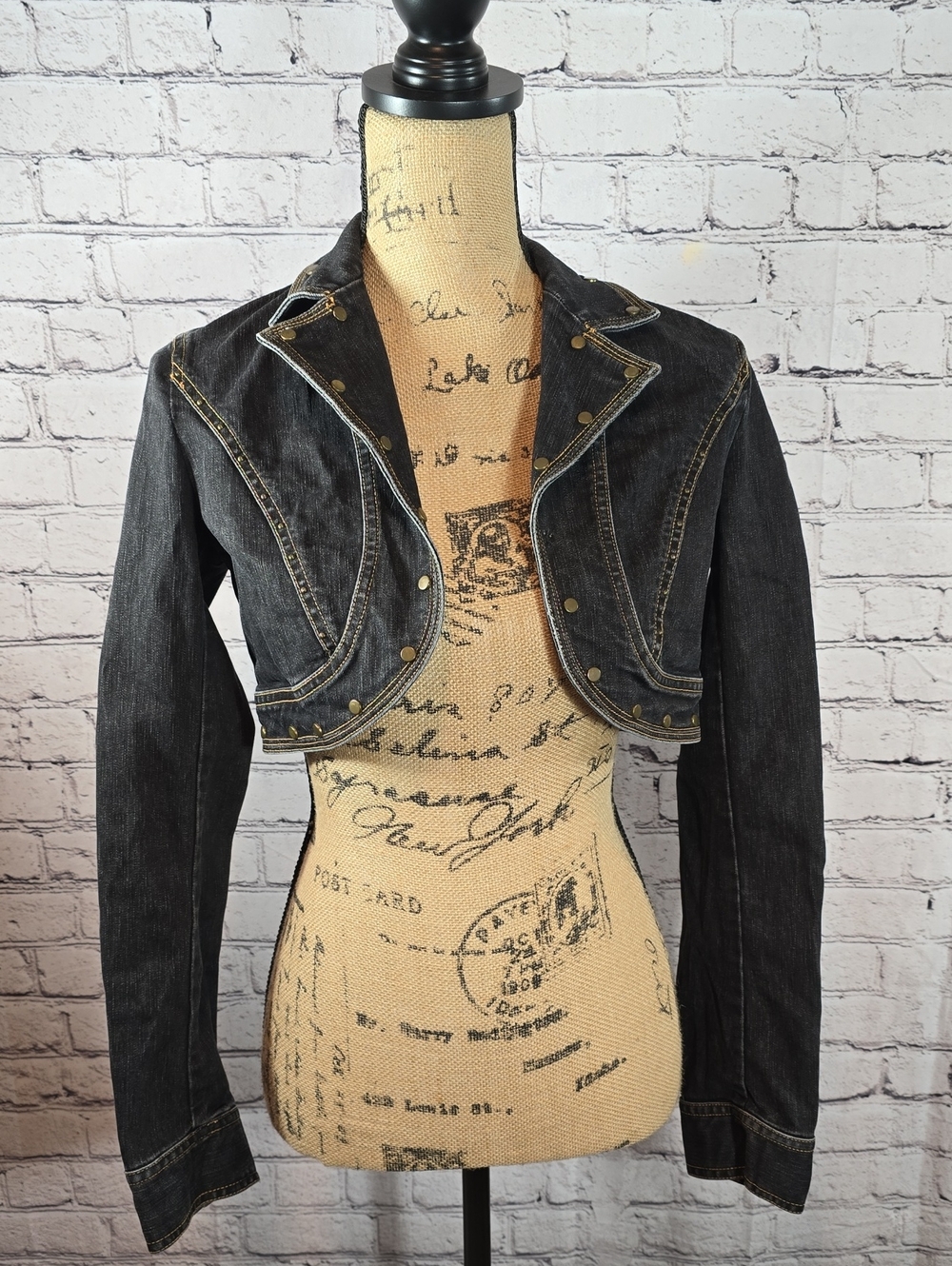 Laundry By Shelli Segal Black Cropped Denim Moto Jacket Size 6